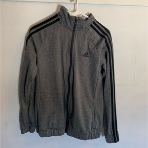 adidas black and grey women’s zip up jacket, size women’s M!